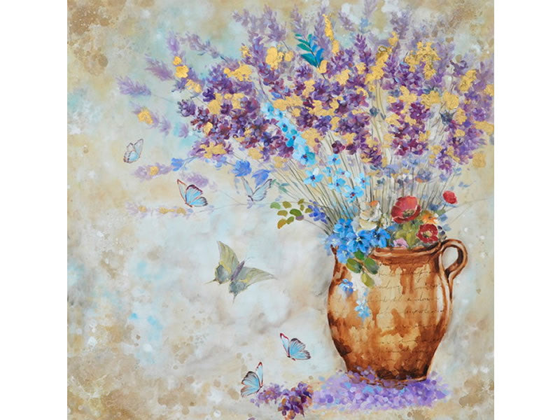 Butterfly Wall Art Purple Flower In Vase Oil Painting