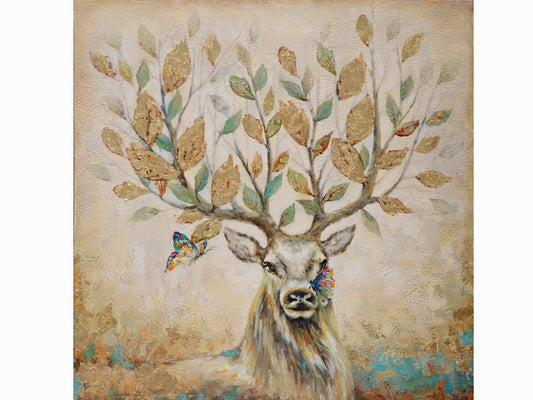 Deer Wall Art Tree Branches Oil Painting