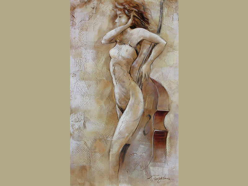 Girl and Cello Wall Art Female Figure Oil Painting