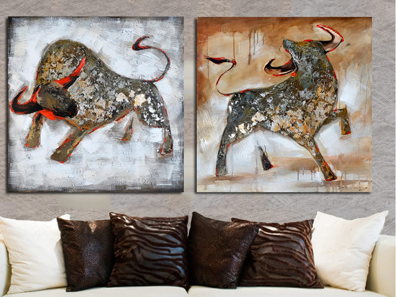 Mural-Style Bull Ox Oil Painting