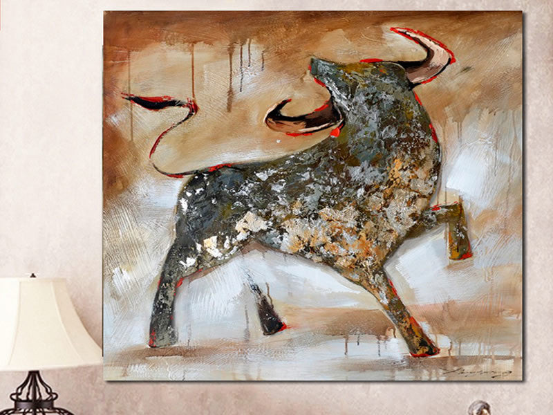 Mural-Style Bull Ox Oil Painting