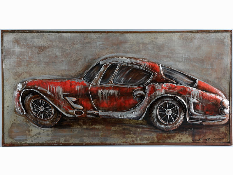 Road Trip Red Automobile Vintage Car Metal Wall Art