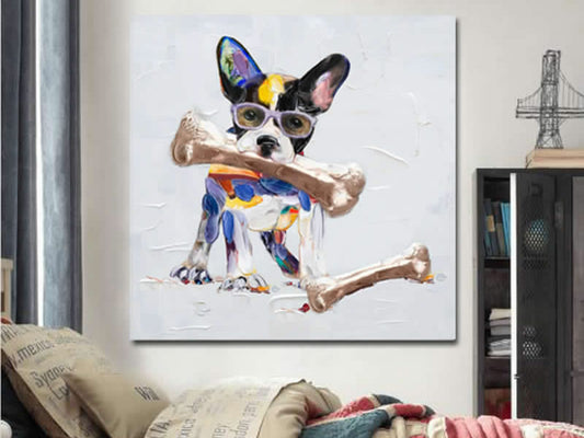 Cute Dog with Glasses Cartoon Oil Painting