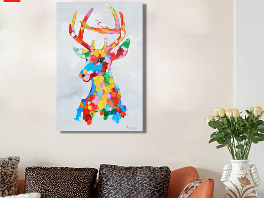 Pop Art Elk Colourful Moose Canvas Print